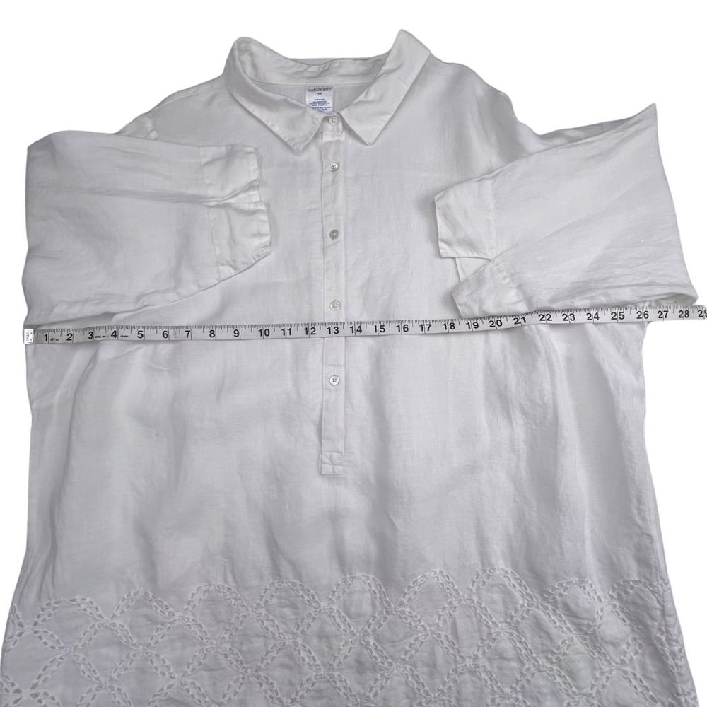 Lands End Blouse Womens 24 White Linen Boho Relaxed Eyelet Lace Scalloped Tunic - Picture 3 of 9